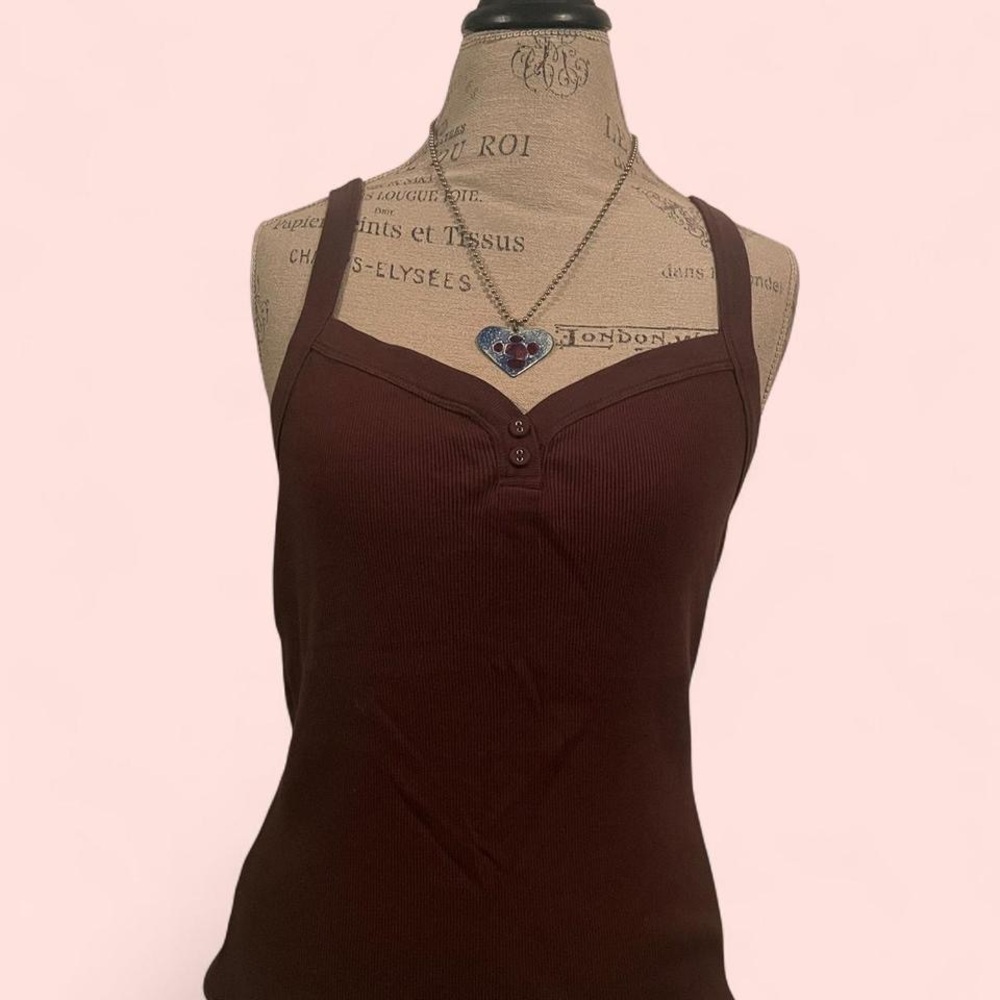 Vintage G.H. Bass • 100% Cotton Brown Button Cami / Tank top • SIZE - L